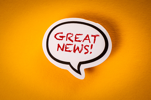 Great News. Speech bubble with text on yellow background