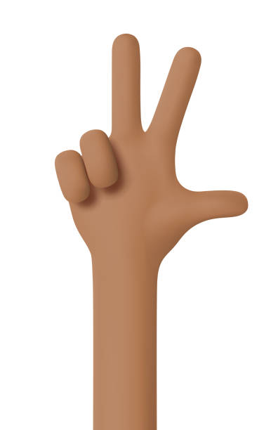 istock African American hand. Hand gesture number three. Counting on fingers. The thumb, index and middle fingers are unclenched. Hand in 3D cartoon style isolated on white background. 3d vector illustration 1457358815
