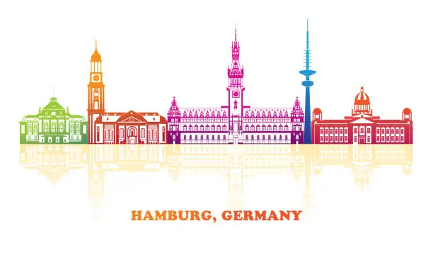 Vector illustration of Colourfull Skyline panorama of city of Hamburg, Germany