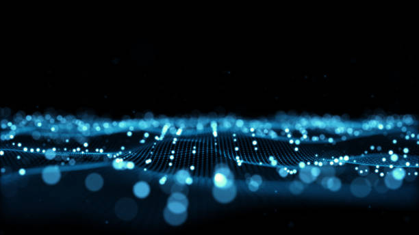 istock Futuristic flight through a digital line landscape, Blue dust particle ,Isolated transparent background. 1457361833