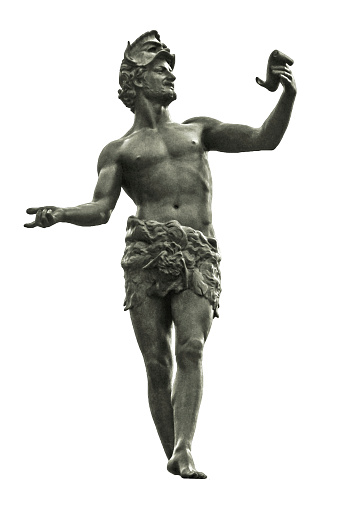 The ancient statue of god of seas and oceans Neptune (Poseidon) isolaten on white background.