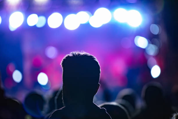istock Silhouettes of concert crowd with stage lights 1457367359