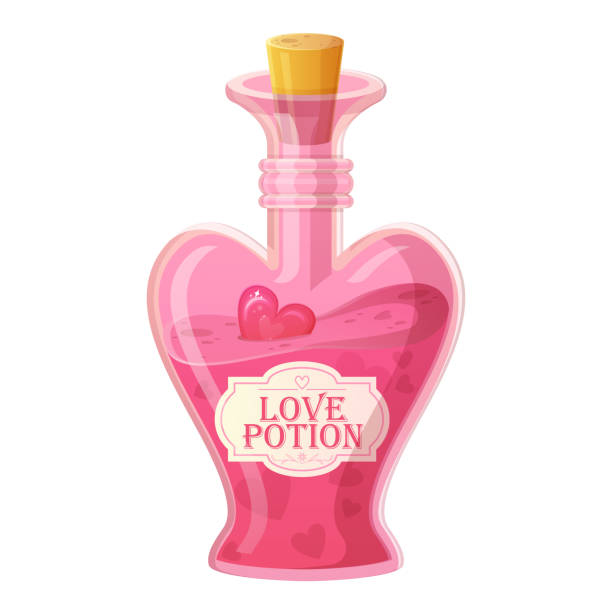 butelka eliksiru pink love. butelka w kształcie szklanego serca z korkiem. romansowy eliksir, alchemia, koncepcja ikony gry rpg. - aphrodisiac stock illustrations