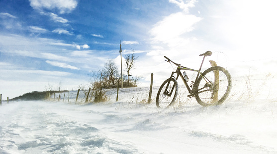 Wintertime adventure with a mountain bicycle
