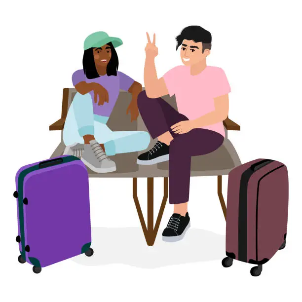 Vector illustration of Airport passengers and tourists in waiting hall