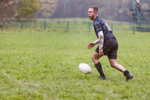 Rugby player on a rugby field