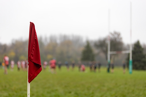 Corner flag on rugby field