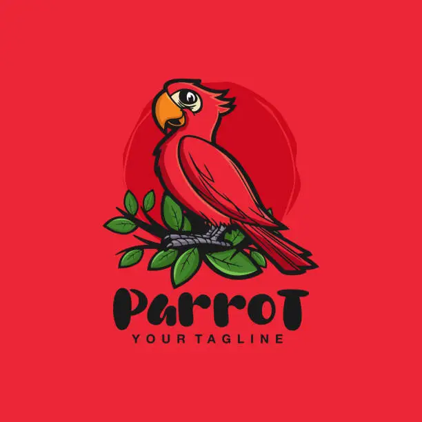 Vector illustration of Red Parrot Mascot Character Vector Graphic emblem Design