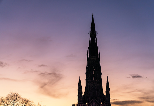 The distinctive Victorian monument to the Scottish poet and author Walter Scott, located on Princes Street in Edinburgh's city centre.