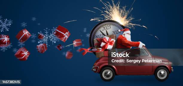 Santa Claus 2023 Countdown On Car Stock Photo - Download Image Now - 2023, 30-34 Years, Active Seniors