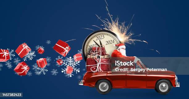 Santa Claus 2023 Countdown On Car Stock Photo - Download Image Now - Car, Christmas, Retail