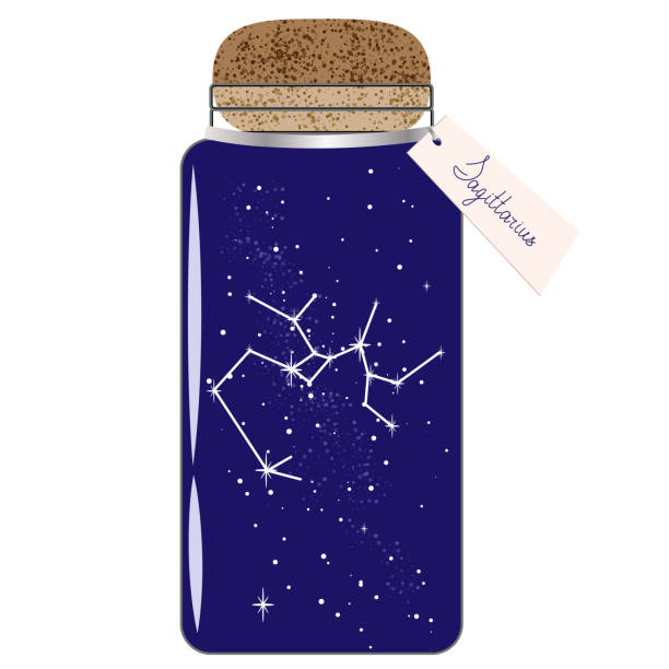 istock Glass jar with zodiac constellations. Sagittarius on the night sky. 1457382657