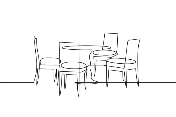 Vector illustration of Dining table and chairs