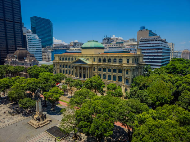 Aerial view of the Brazilian National Library, Cinelândia square, downtown Rio de Janeiro. stock photo