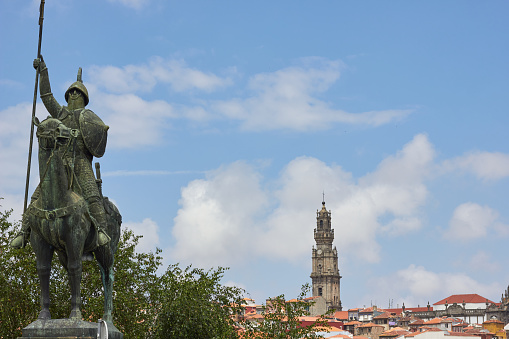 View of Porto with knight statue on foreground