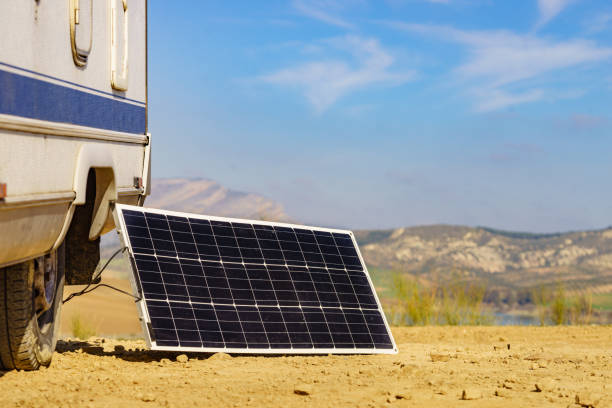 istock Solar photovoltaic panel at caravan 1457393557