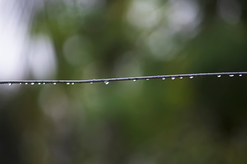 Close Up water drop on wire after the rain