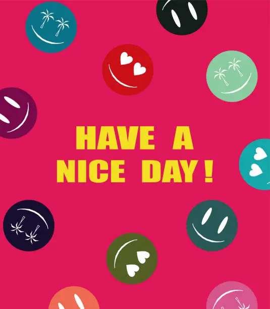 Vector illustration of Vector colors emojies sticker pack round comic faces with various emotions.have a nice day!Abstract Backgrounds Design Card