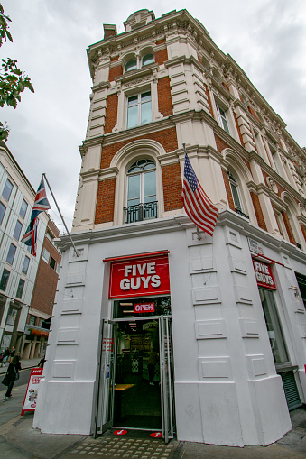 Five Guys Fast Food Restaurant on Garrick Street at Covent Garden in City of Westminster, London