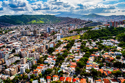 Landscape of the Center of the city of Caracas surrounded by residential zone and buildings of commerce and finance.
