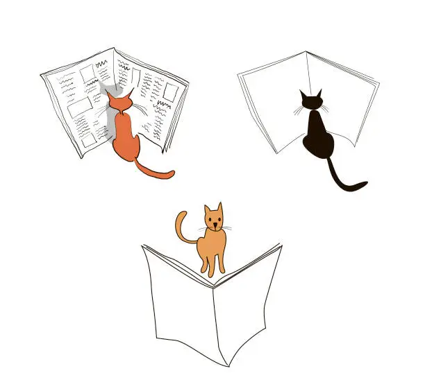 Vector illustration of Cat reading newspaper.