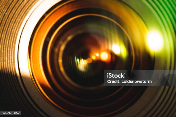 Abstract Reflections And Light Refraction On Glass Camera Lens Element Stock Photo - Download Image Now