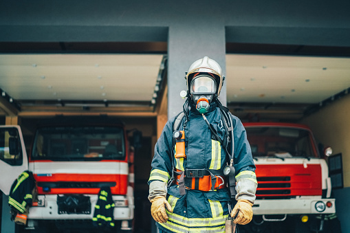 Firefighter ready for rescue operation