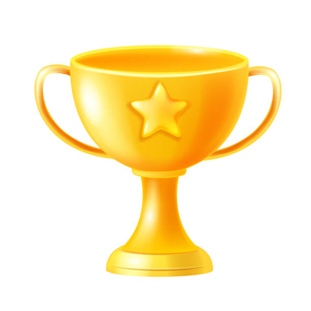 istock 3D golden trophy icon, vector winner trofeo, game UI victory cup, first place celebrate goblet. 1457406020