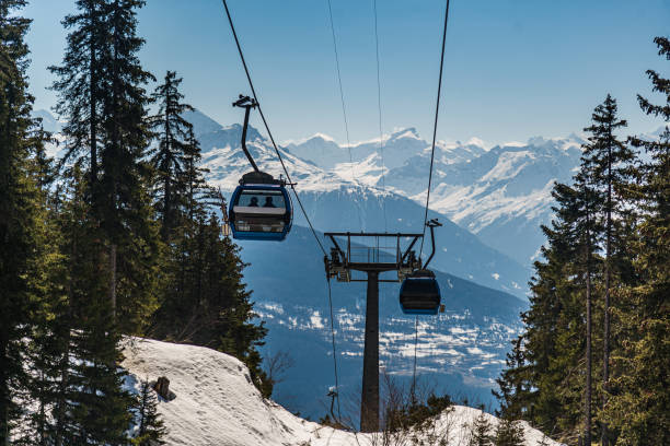 Cable car Cable car Crans Montana - Switzerland crans montana stock pictures, royalty-free photos & images