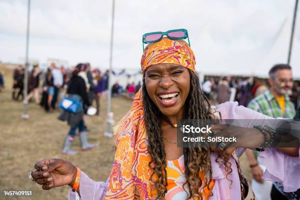 Laughter At The Festival Stock Photo - Download Image Now - Music Festival, One Woman Only, Hippie