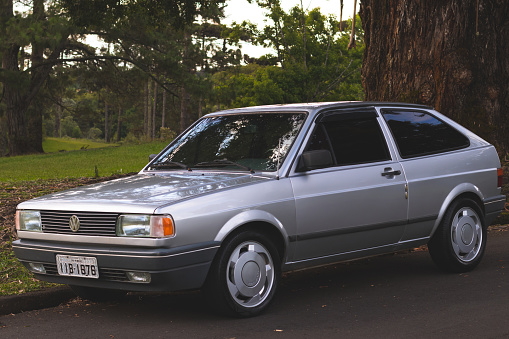 Huelgoat, France - September 09 2021: The Peugeot 204 is a small family car produced by the French manufacturer Peugeot between 1965 and 1976.