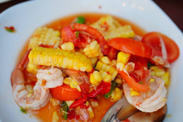 istock Sicy sea food and corn salad with shrimp 1457416543