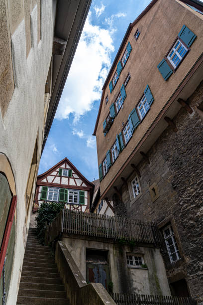 istock Old half-timber houses with colored shutters and long stairways 1457417038
