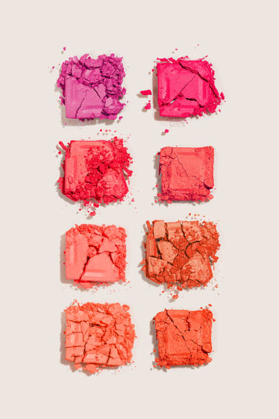 istock Eye shadow makeup palette, creative pattern from set purple red colored swatches powder eyes, cosmetic texture product. Aesthetic minimal beauty branding, merchandise concept. Woman cosmetic 1457417080
