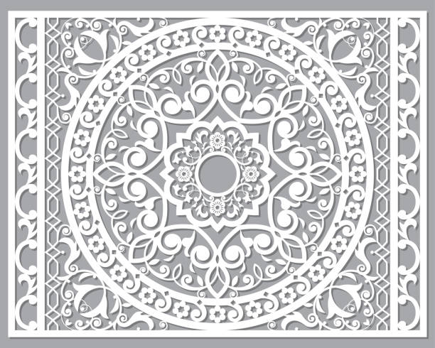 istock Traditional vector frame or border design, with mandala, Moroccan carved wall panels art, vector arabic pattern with flowers, leaves and swirls 1457417313