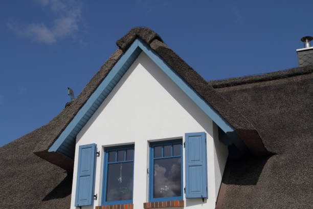 istock a thatched roof with a dormer 1457423618
