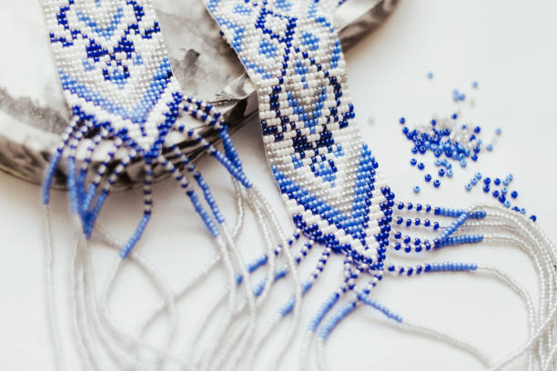 Geometric pattern on the gerdan ornament, Ukrainian beaded ornament, amulet.