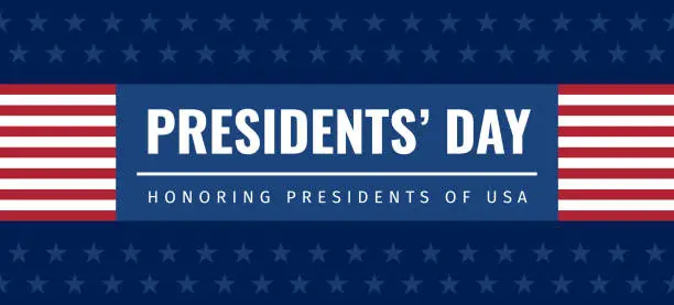 Vector illustration of Happy Presidents Day. Umited States of America. Washington birthday. USA style banner. US National holiday on the 3rd Monday of February. Vector illustration