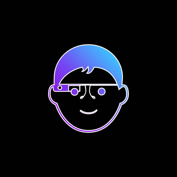 boy face with google glasses blue gradient vector icon - google 幅插畫檔、美工圖案、卡通及圖標