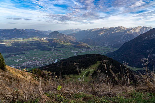 istock Massive mountain chain, forest and meadows of the German Alps 1457428844