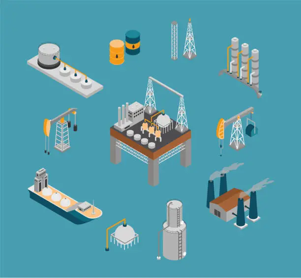 Vector illustration of Oil Industry Isometric Vector Set