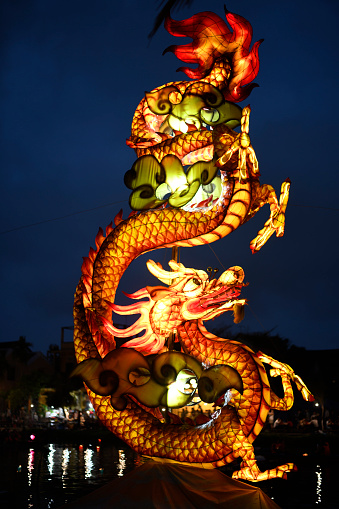 Illuminated lantern Dragon for the New Year celebration, Hoi An, Vietnam.