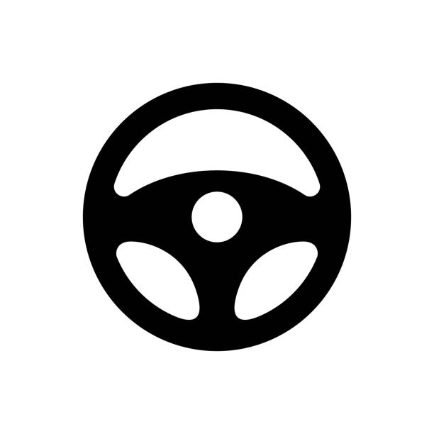 Car steering wheel silhouette. Black wheel transport control Car steering wheel silhouette. Black wheel transport control with classic tuning and simple vector drive steering wheel stock illustrations