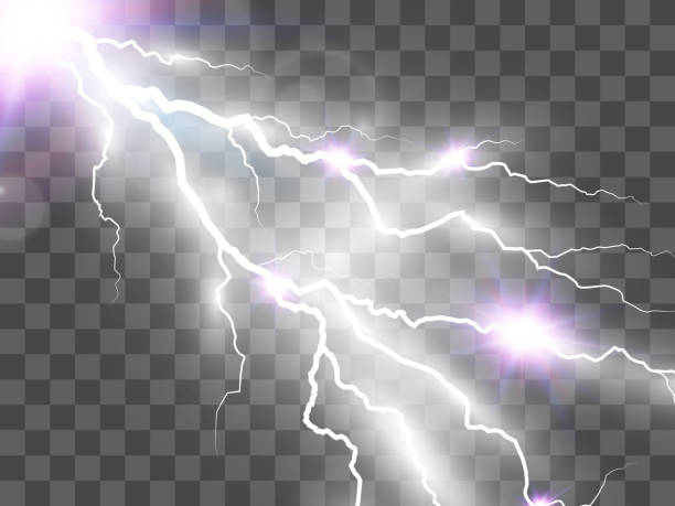 Vector image of realistic lightning. Flash of thunder on a transparent background. Vector image of realistic lightning. Flash of thunder on a transparent background. air attack stock illustrations