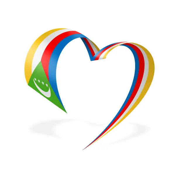 Vector illustration of Comoros - Ribbon Heart Flag. Comorean Heart Shaped Flag. Stock Vector Illustration