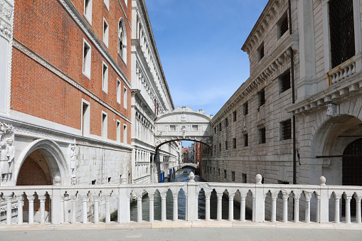 very rare photo of the Famous Bridge of Sighs in Venice in Northern Italy with no people during the lockdown