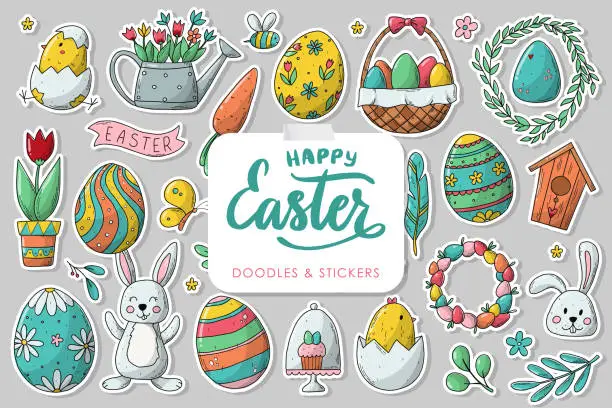 Vector illustration of Easter stickers collection