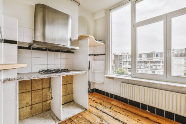 istock Interior of modern kitchen with white furniture 1457464665
