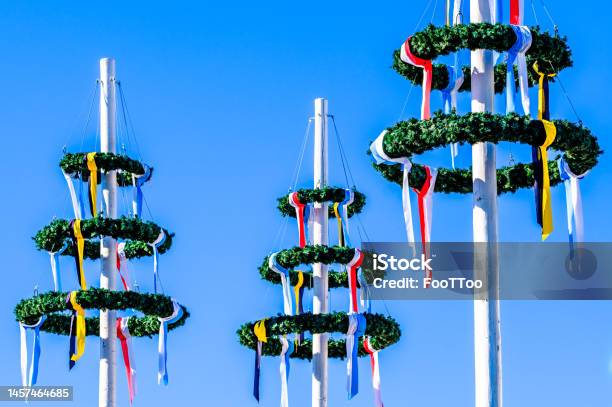 Typical Bavarian Maypole With Wreath Stock Photo - Download Image Now - Maypole, May Day - Spring Festival, Architectural Dome