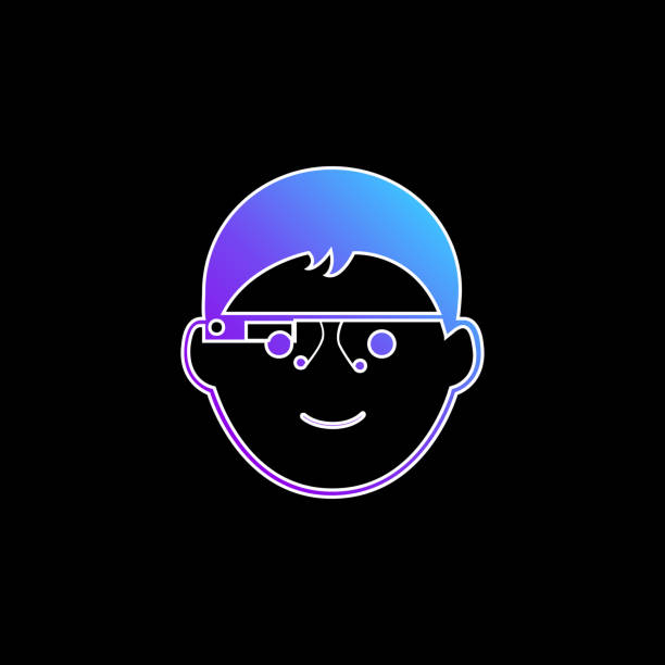stockillustraties, clipart, cartoons en iconen met boy head with google glasses blue gradient vector icon - google